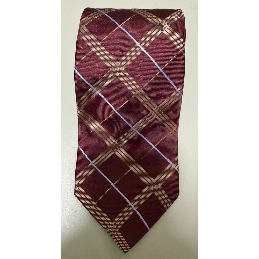 John W. Nordstrom Neck Tie Men's Plaid 100% Imported Silk Burgundy Gold USA Made